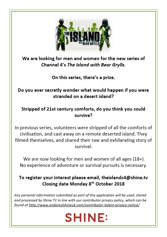 CumbriaCrack's tweet photo. The Island with Bear Grylls seeks applicants from Cumbria https://t.co/WZr8Oi0KgH https://t.co/gcGNyOmCxH