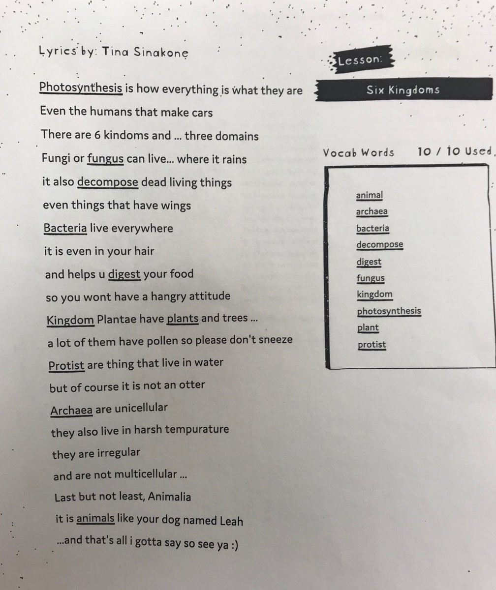 Runneberg_Sci's tweet photo. Our sixth graders are so creative. They came up with their own raps on Flocabulary. #Allin4aldine https://t.co/Gilh9UDs0i
