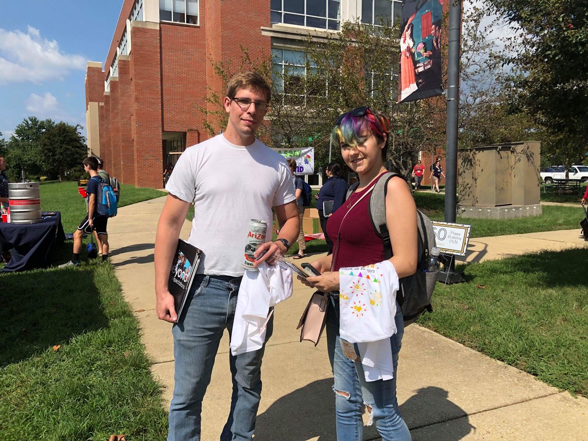 CSMHawks's tweet photo. Join us now until 4 p.m. at the Leonardtown Campus to celebrate CSM’s birthday at Fall Fest—FREE food, t-shirts, club tables, airbrush tattoos, obstacle course, escape rooms, video game trailer, and yes, that is a keg of root beer at the Intervarsity Club table. 😀🍻 #CSM60th https://t.co/7L1cn6lWbL