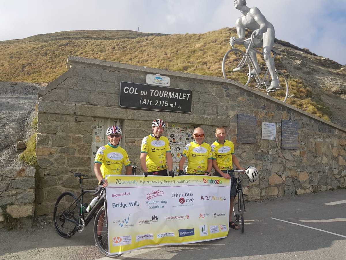 BamboozleUK's tweet photo. Our team+banner are @ the top of the Col du Tourmalet! Thank you @robabell, Bridge Wills @ARTWills1 Edmunds&Eve @KCTpartners @WilkesLaw @Weightmans @SolveLegalUK @IPWillwriters @GoldenCharter Arken SaltireWillSolutions @UKWillRegister @TorrWaterfield @SolveLegalUK Dynamic Wealth https://t.co/RSDqOjIvDb