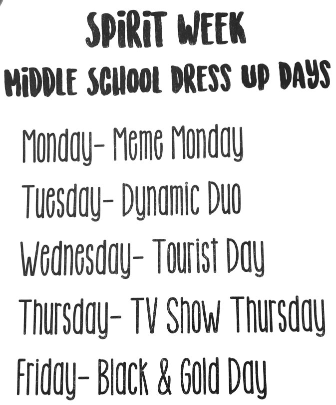 Middle School Dress Up Days for Spirit Week (Sept. 24-28)