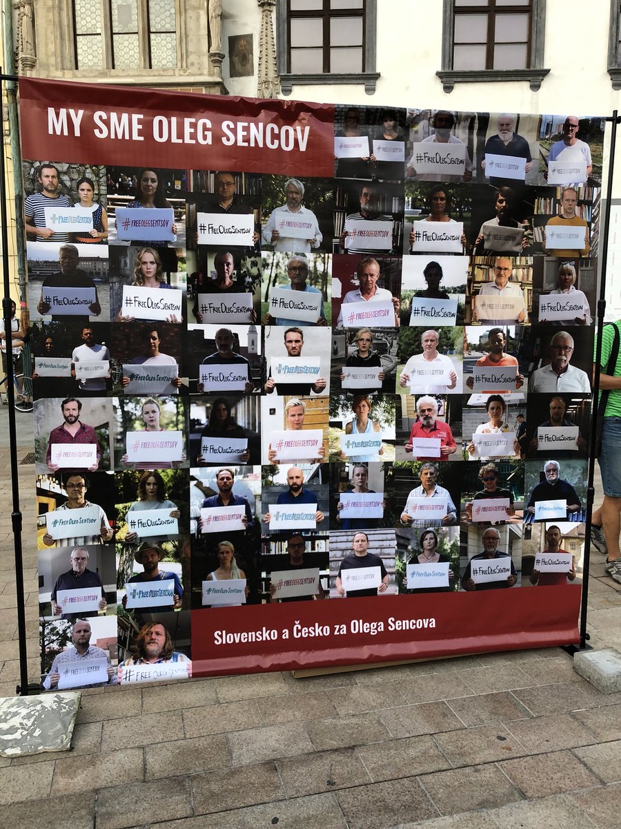 kmathernova's tweet image. #FreeOlegSentsov and #Sentsov #OleginNeed Czech and Slovak campaign underway in Bratislava where I stopped en route from Kyiv at a conference on #Ukraine. Freedom is a fundamental value, let us not forget that!