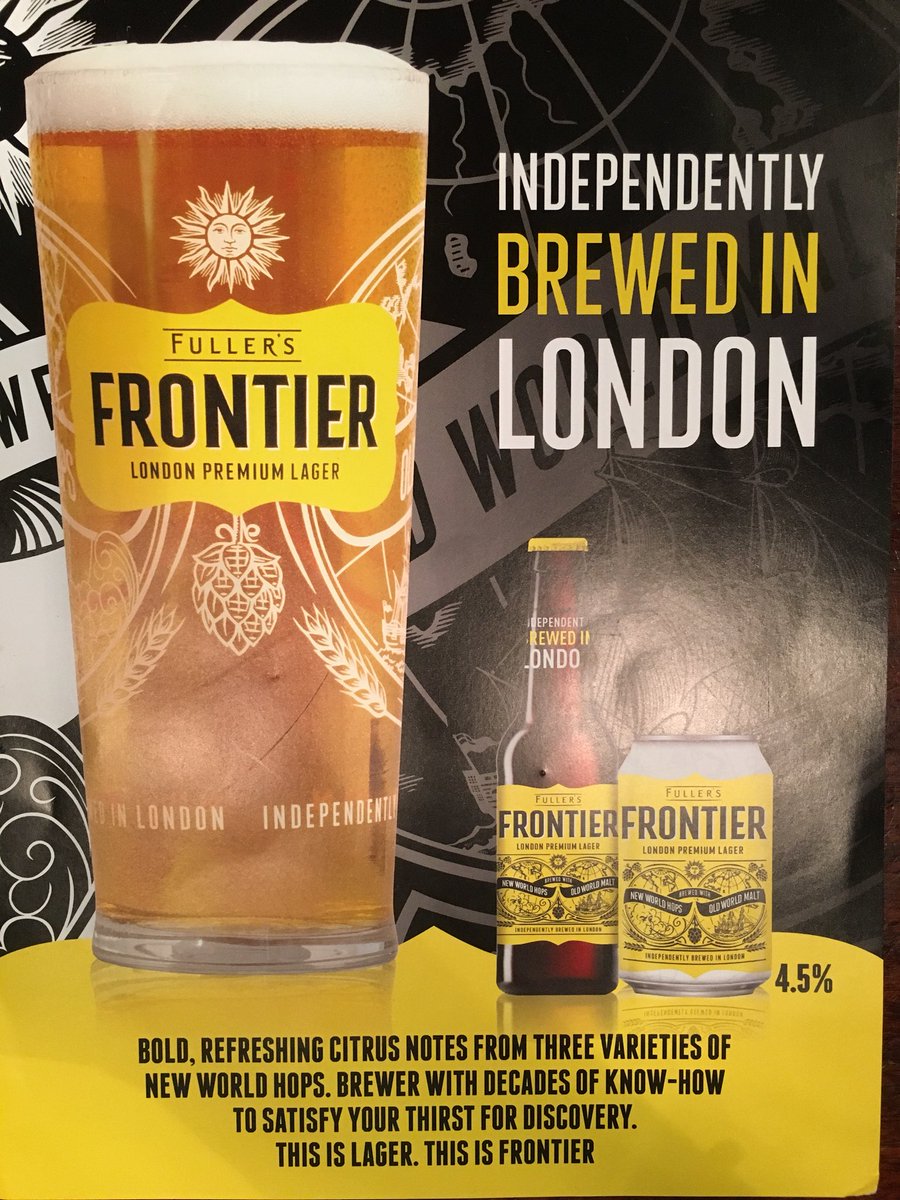 TheAntelopeSW1's tweet photo. Fancy a bold refreshing citrus lager? Brewed with new world hops and old world malt? Well blow me down with a feather we have just the drink for you! F R O N T I E R #findflavour @frontierlager #newlook #lager #london @fullersbrewery #belgravia #sloanesquare #chelsea https://t.co/NKdH4wXwgl