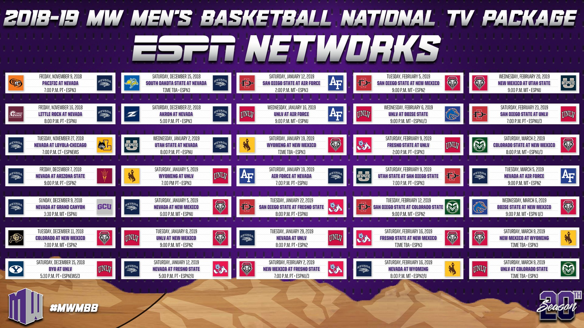 Mountain West on Twitter "We re ting close to some MW MBB Mountain West on Twitter "We re ting close to some MW MBB action Check out the national TV broadcast schedules for the 2018 19 MWMBB ð season