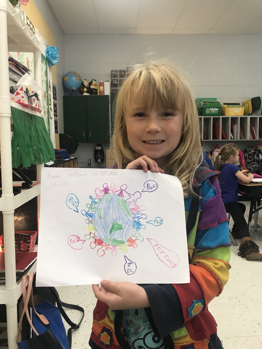 "Yo puedo mejorar el mundo" una actividad después de hablar del día internacional de la paz. #duallanguage #firstgrade