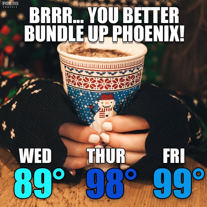 FOX10Phoenix's tweet photo. It's time to grab your mittens and hot cocoa, Phoenix! ❄️❄️❄️ https://t.co/vysvPYzcYJ
