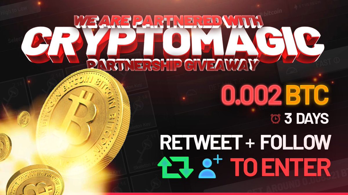 VGOCashout's tweet photo. We are giving away 0.002 Bitcoin together with our new partner!

-Follow us + @CryptoMagicGG 
-Retweet this
-Ending in 72 hours

If you want sell your @VGO_gg skins instantly head over to
https://t.co/3cspqKGNOn https://t.co/qoj9dcme6q