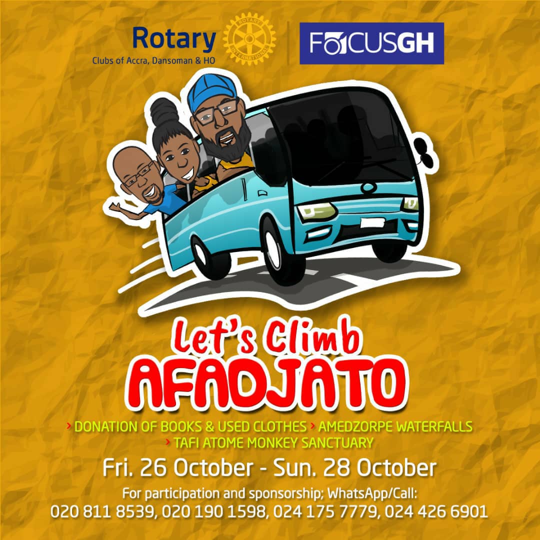 DrKumordzi's tweet photo. FocusGH + Rotary Clubs of Accra Dansoman &amp; HO presents

#LetsClimbAFADJATO

Fri. 26 October - Sun. 28 October
- A  W E E K E N D  G E T A W A Y -

More details soon!!

#HealthMatters #KeepFit #FocusGhEvents

@rotaract @Rotary @nayikwei @FocusGhOnline https://t.co/rQE9yiZZUy