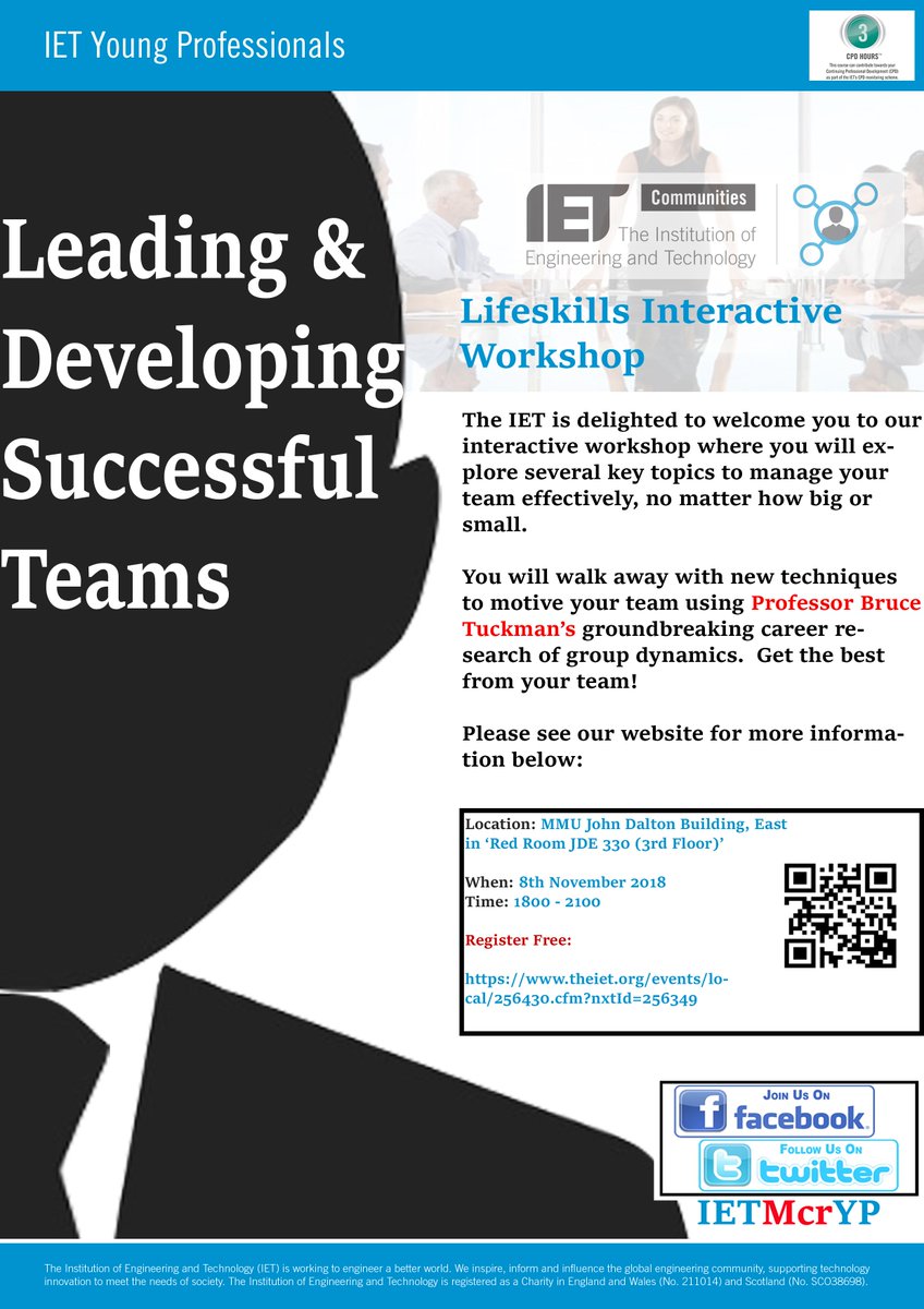 ****LIFESKILLS WORKSHOP****

3 hours towards your CPD!
Reserve your place, now!

Learn to manage your team more effectively using proven methods &amp; techniques!

Register:
theiet.org/events/local/2…
MMU John Dalton Building, East: ‘Red Room JDE 330 (3rd Floor)’