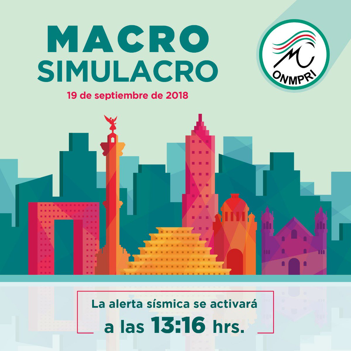 OnmpriNacional's tweet photo. En conmemoración de los dos terremotos del #19S de 1985 y  2017, hoy se realizará a las 13:14 hrs el #MacroSimulacro2018. Participa y recuerda bajar las escaleras en silencio y en fila de forma ordenada. #FuerzaMexico https://t.co/ITR4xdRKYc