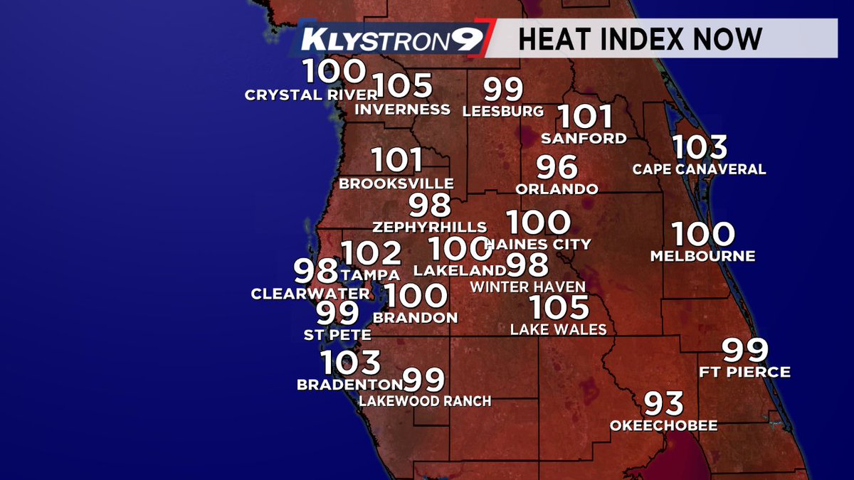 bn9weather's tweet photo. Josh Linker: A few showers at 1 pm are cooling very few of us. Otherwise heat index remains above 100 in many spots. Be sure to take it easy outside today, find a shady spot, and drink lots of water. #septemberinflorida https://t.co/ORaHy482Y3