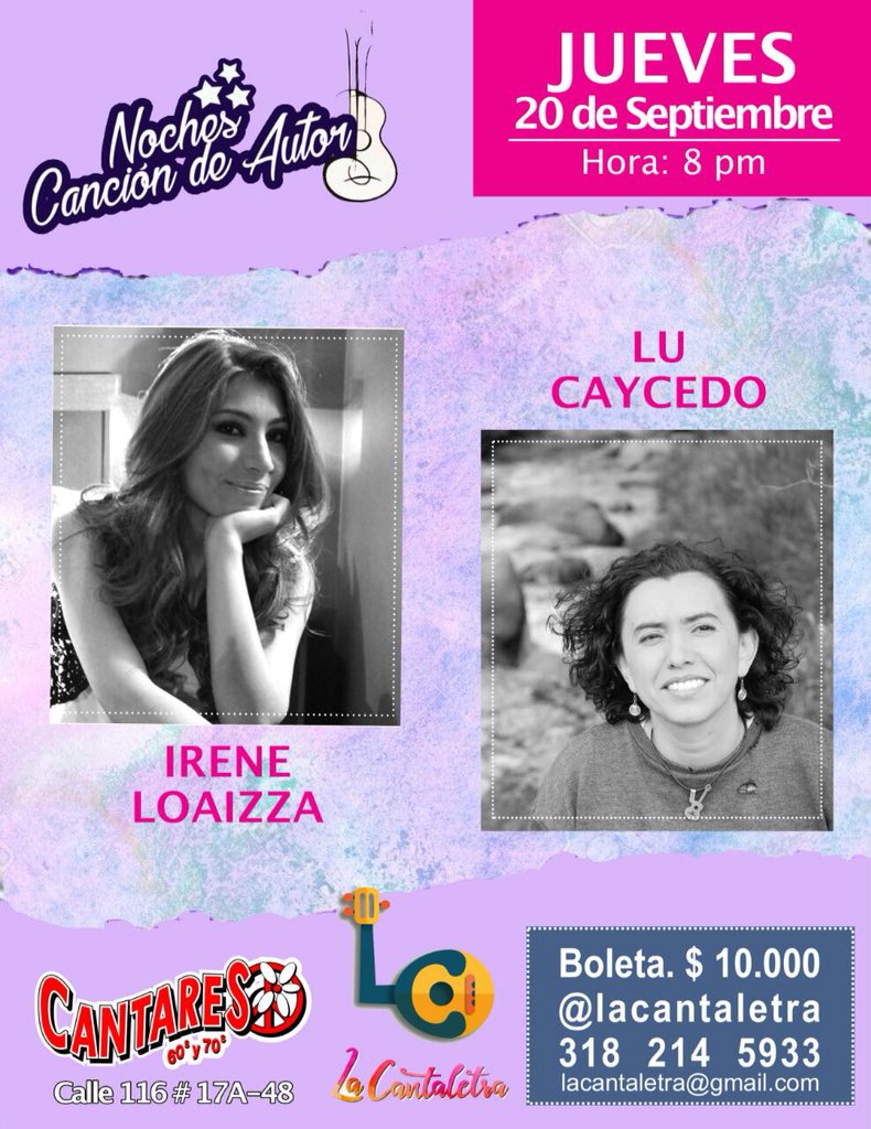 Mañana en la @cantaletra Bogotá estaré compartiendo mi música con el apoyo de <a href="/n3lgomez/">Nel Gomez</a> y <a href="/Juanpaloayza/">Juan Pablo</a> caigan va a estar chevre !