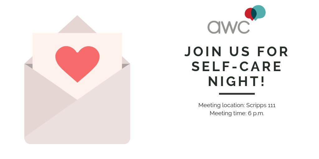 Join us for our second meeting tonight! We’re talking about self-care in Scripps 111 at 6 p.m!