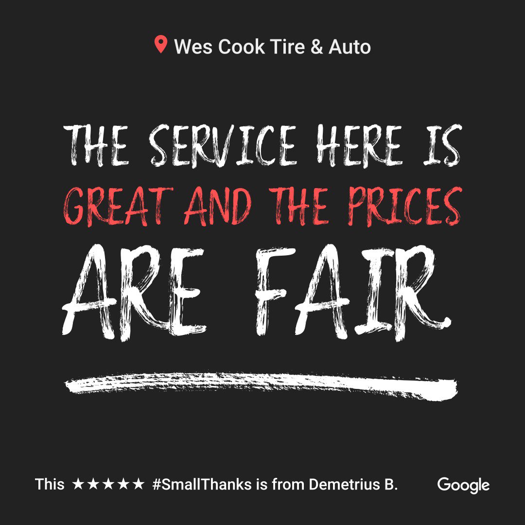 wescooktire's tweet photo. Demetrius, we are so happy to hear you enjoy our services! https://t.co/OwY4W8w227