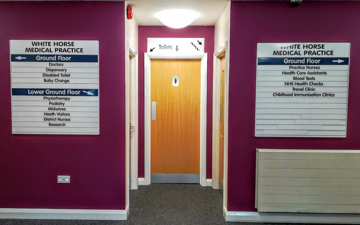AbleSwindon's tweet photo. Directory signage for White horse Medical Practice. https://t.co/loYIN6ofRN