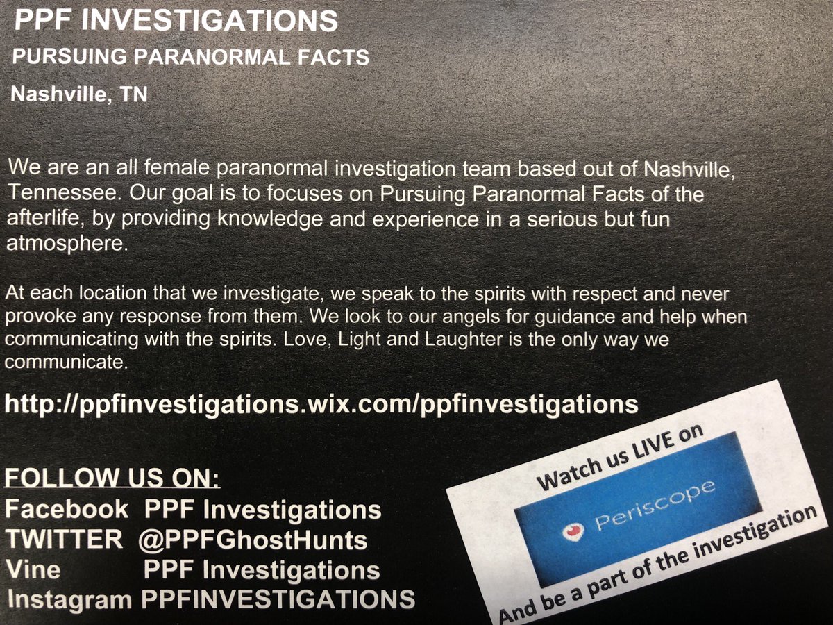 Check out <a href="/PPFGhostHunts/">PPF Investigations</a>’ site and social media to learn a little bit about them and their investigations. Join us and PPF for a superbly spooky time at The State for Spirits and Screams on 10/26/18!! Get tickets here: squareup.com/store/thestate…