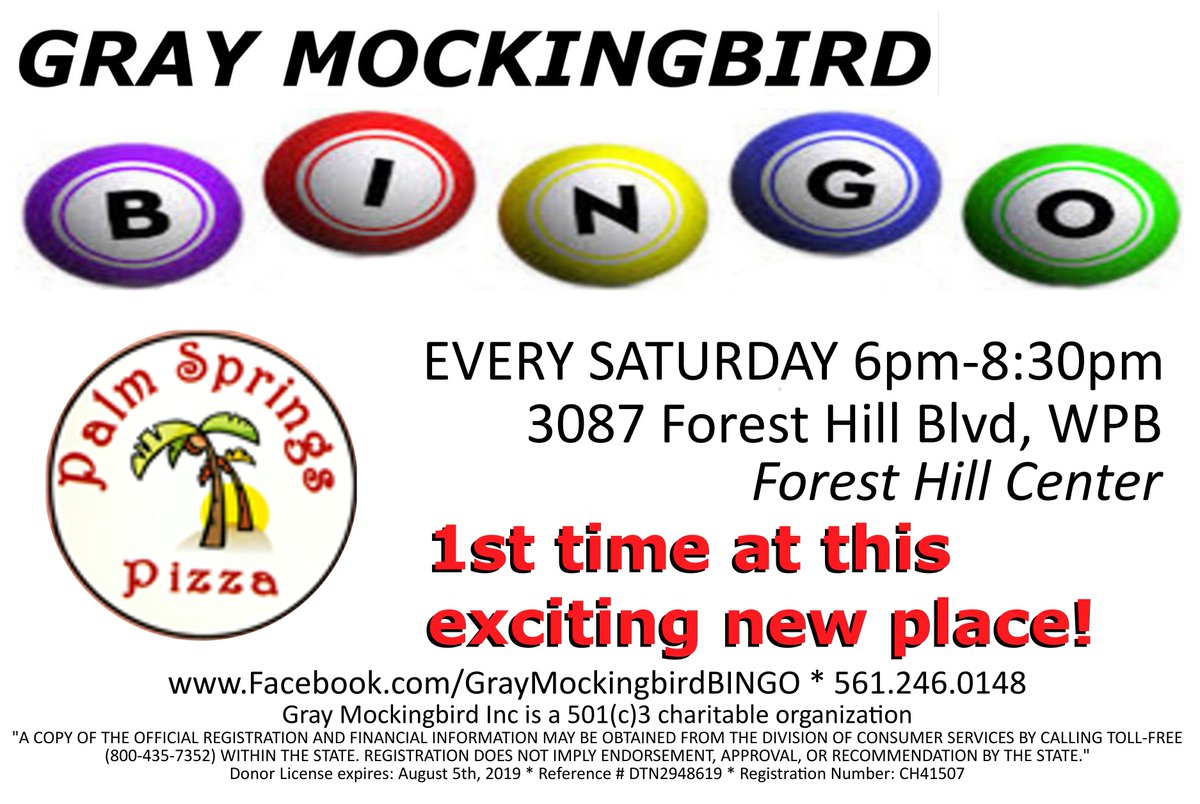Brian_Kirsch's tweet photo. Gray Mockingbird BINGO has an ALL NEW BIGGER BETTER PLACE! This Saturday! https://t.co/yDSd7GiKMc https://t.co/9neb31mVri