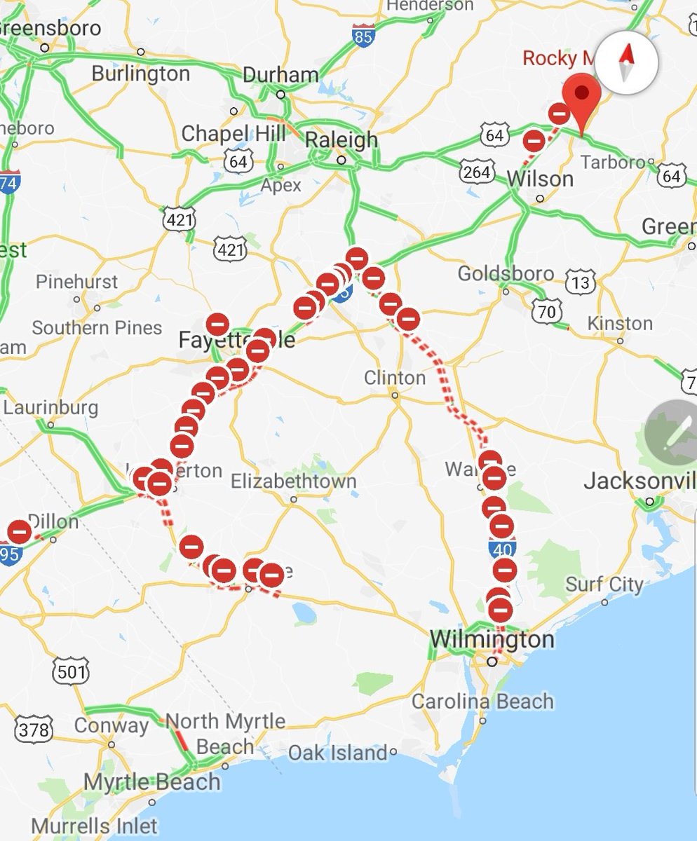 Dear America, I know we're all #Partisans we're all #ChosenOnes. But a quick search on #GoogleMap shows the #RoadClosures south of #RockyMount, NC. One of USA's most important #thoroughfare I-95 is closed, as isI-40 in the #Carolinas. Can we be #Americans with #FlorenceEvacuees?