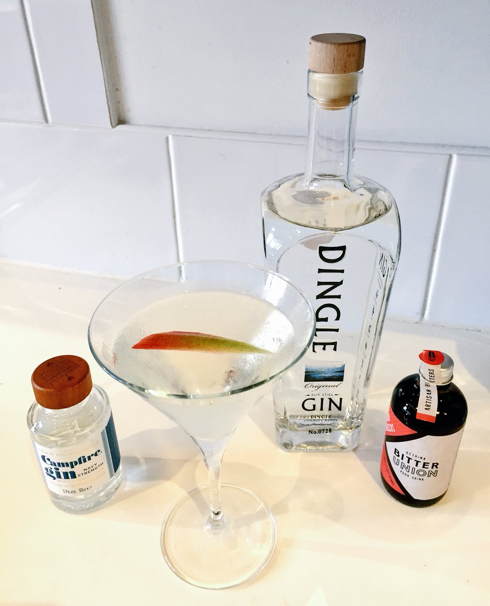 #Gin #Martini #Dingle Gin 42.5%  spiked w/Campfire  Gin-Navy 57%, #vermouth, rhubarb <a href="/Bitter_Union/">Bitter Union</a> garnish @PuddingstoneGin  <a href="/DingleWhiskey/">Dingle Distillery</a>