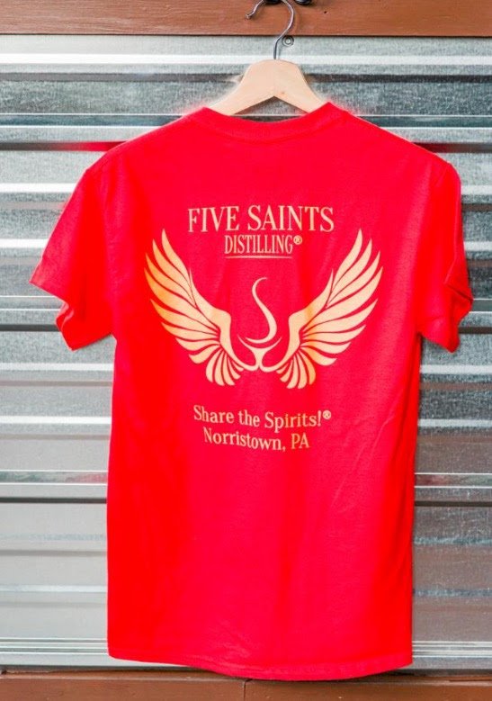 Stop by and enjoy red, white and blue with Five Saints T's - Women's styles too! #FiveSaintsDistilling #NTownHustle #NorristownPA