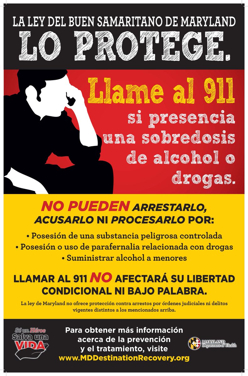mdhsuicideprev's tweet image. Maryland’s Good Samaritan Law Protects You. Call 911 BeforeitstoolateMD.org #WithHelpComesHope #BeforeItsTooLateMD #RecoveryMonthInMaryland