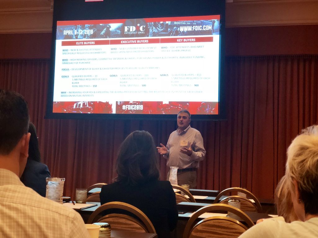 FDICevent's tweet photo. Sneak peek into our Exhibitor Advisory Board meeting happening right now in Las Vegas. From Education updates by @BobbyHalton to Hands On Training updates by @smokedaddy5, we are covering all bases here at #FDIC2019 & excited to update you all on our meetings. https://t.co/J5xh4lF6bh