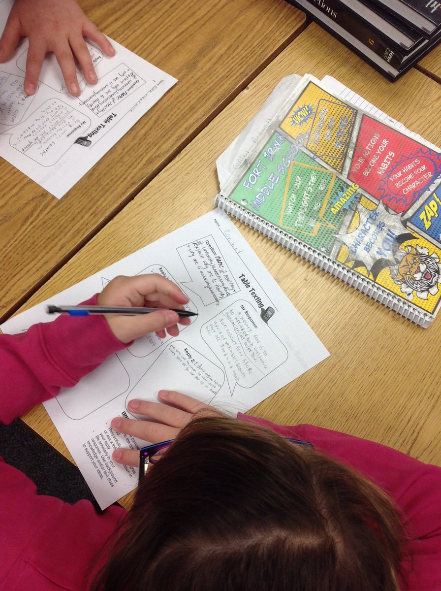 FIMS_Wildcats's tweet photo. #TableTexting to practice critical thinking skills and opinion/argumentative responses to story prompts. #ELA #EnglishLanguageArts #HealthyAndUnhealthyFears #MrsFordsClass https://t.co/DfVxv7yWFJ