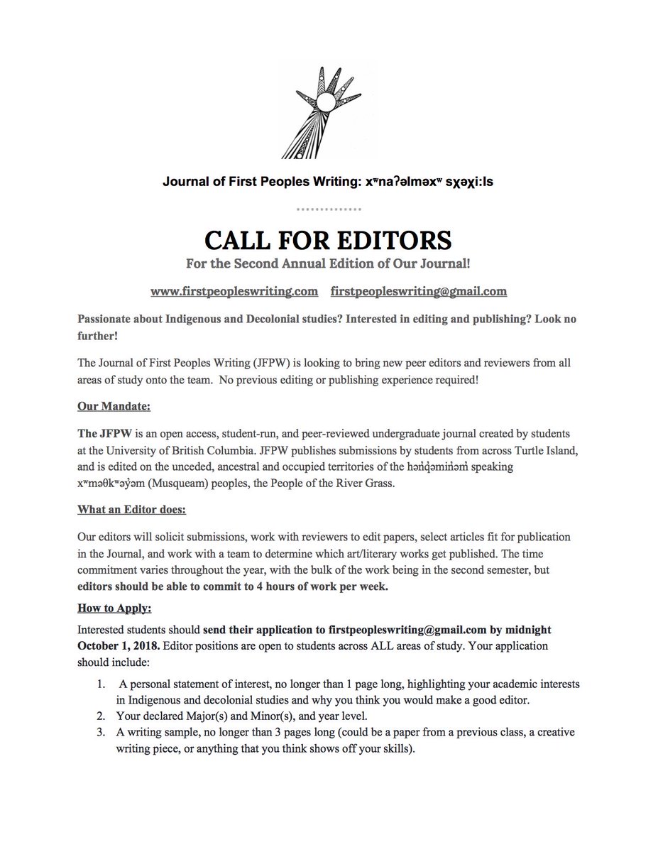 FirstPeoples's tweet image. We're looking for editors for our 2nd edition. No publishing or editing experience required! See photo for more info.