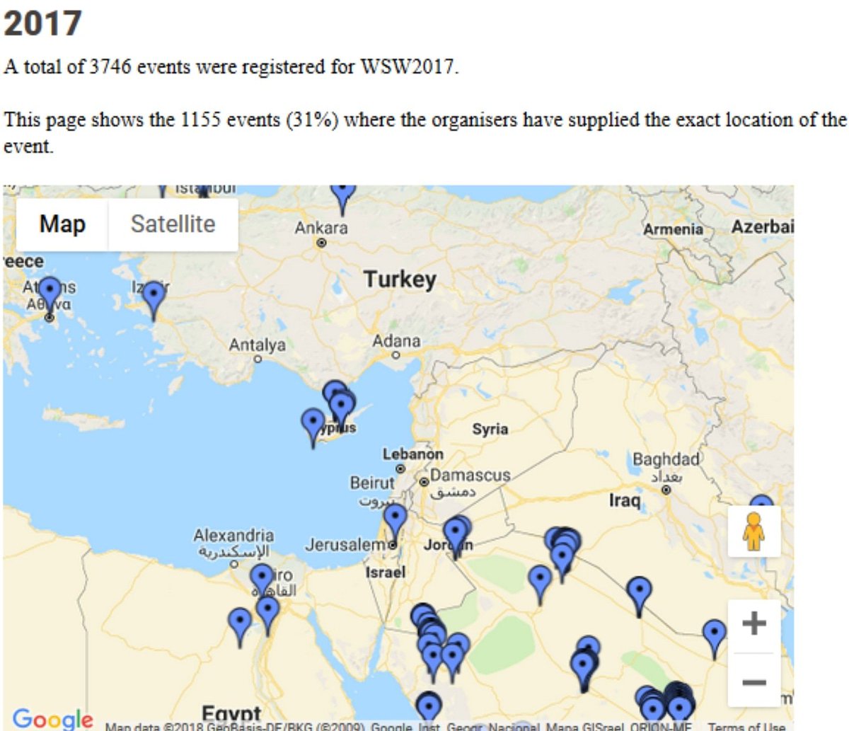 wswlebanon's tweet photo. This is the map of the events happening for World Space Week in our region last year. As you can see, we had no pins for Lebanon...
Let's change that in 2018!
Stay tuned as we'll start announcing activities very soon!
#wswlebanon2018 #worldspaceweek https://t.co/3s4VR16ncF