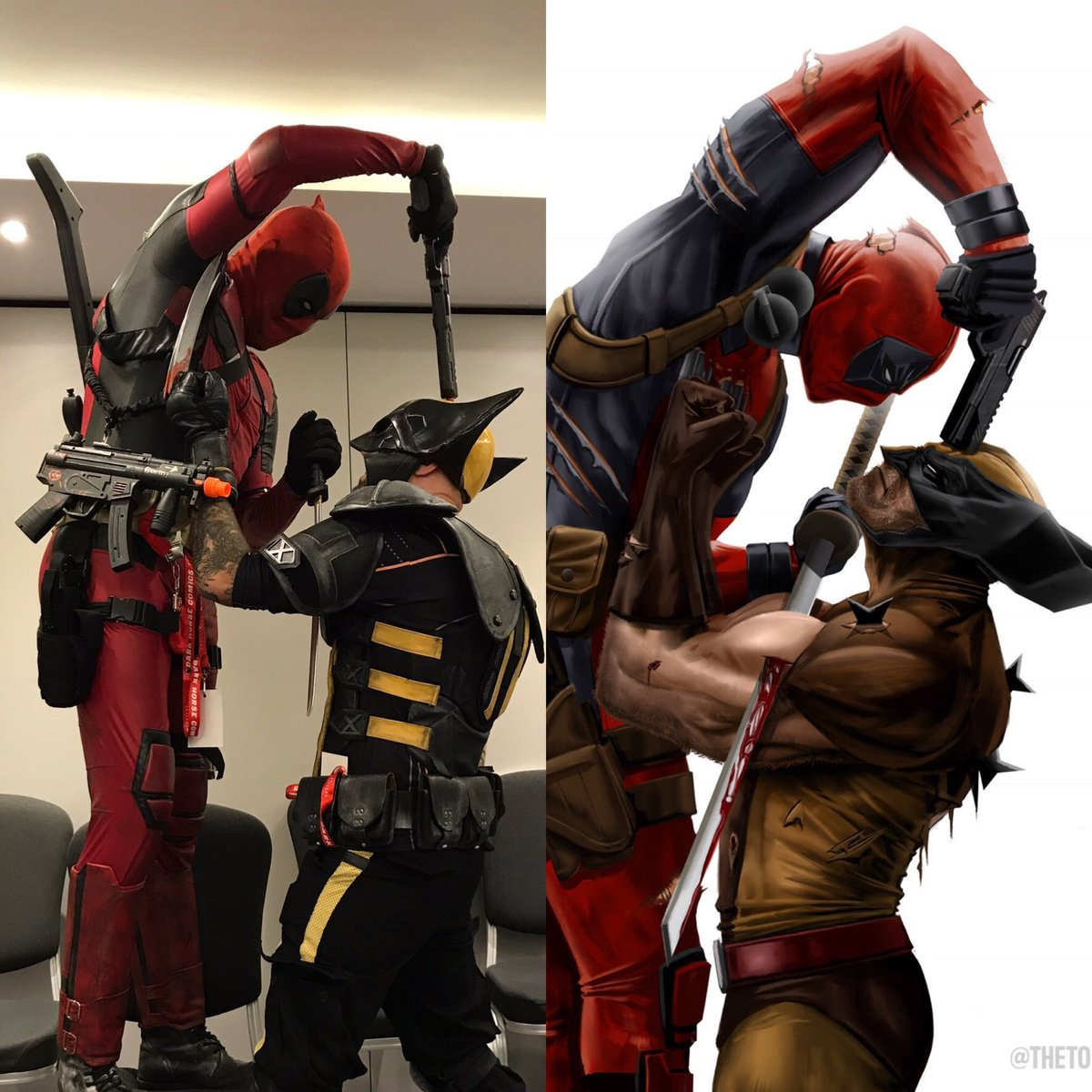 WolverSteve's tweet photo. @KOF63 @mstark4050 @xmentas @_BrooklynBatman @NakedLoki @deezel21 @C43DU5 @zandook @TheJoke61661778 @RegAndy76 @Super_J22 @jsoto1972 @tomemyxmen_Rob @jav5022 @CaptainBacon61 @LuizComZzz @KidmanMakino @L0B033 @ZombiieTara @nomi4781 @Sp1derV3n0m @hollyanderson30 @LostInTime74 @GeekWithThat @SuperheroPOLL @evanix7 @DiamondSpiderP Me and my buddy @platz72 had a go at that... #CloseEnoughForMe #Deadpool vs #Wolverine https://t.co/NvPJaTURgG