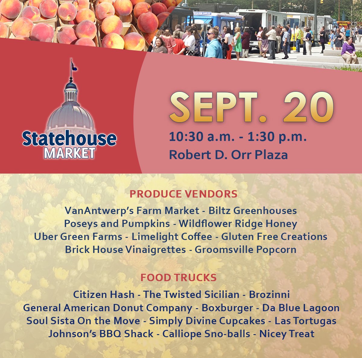 statehousemkt's tweet photo. We're ready for another #AmazingThursday at the @statehousemkt! Meet us for lunch on Robert Orr Plaza tomorrow!
@HashTruckIndy @TwistedSicilian @brozinni @gadcoindy @BOXBURGERtruck @soulsistaOTM @LasTortugasIndy @dabluelagoon @simplydivinecc @CalliopeSno @niceytreat @jbbqshack https://t.co/VqbJY1DiQb
