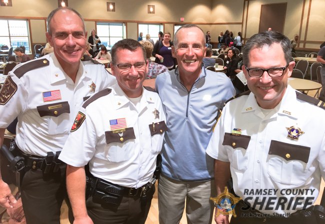 RamseySheriff's tweet photo. It was an honor today for Sheriff Serier to join with @DakotaMNSheriff Tim Leslie and @WCSO_Minnesota Sheriff Dan Starry to meet MN running legend Dick Beardsley and hear Dick's own humbling, but hopeful story of opioid addiction and recovery.

#NotAnotherOverdose
#ThereIsHope https://t.co/tdJJK8FybM