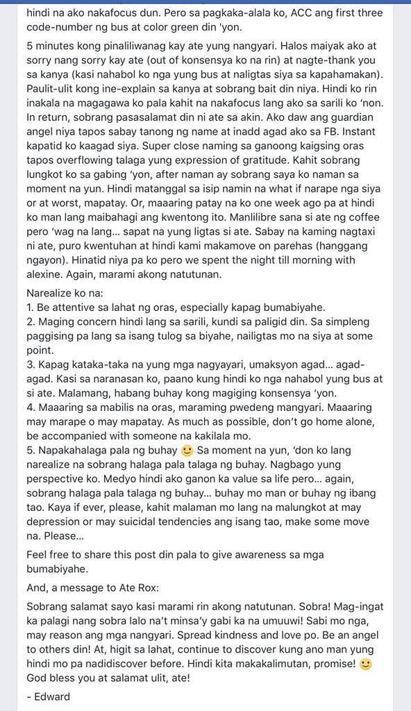 spempemm's tweet photo. Seen on fb. Peeps be aware of your surroundings, iba na ang panahon ngayon. Also, be like Edward, magkaron tayo ng malasakit sa kapwa natin. In your own little way, you can save a life or it can save yours. 😊 https://t.co/0L2bNJvwnJ