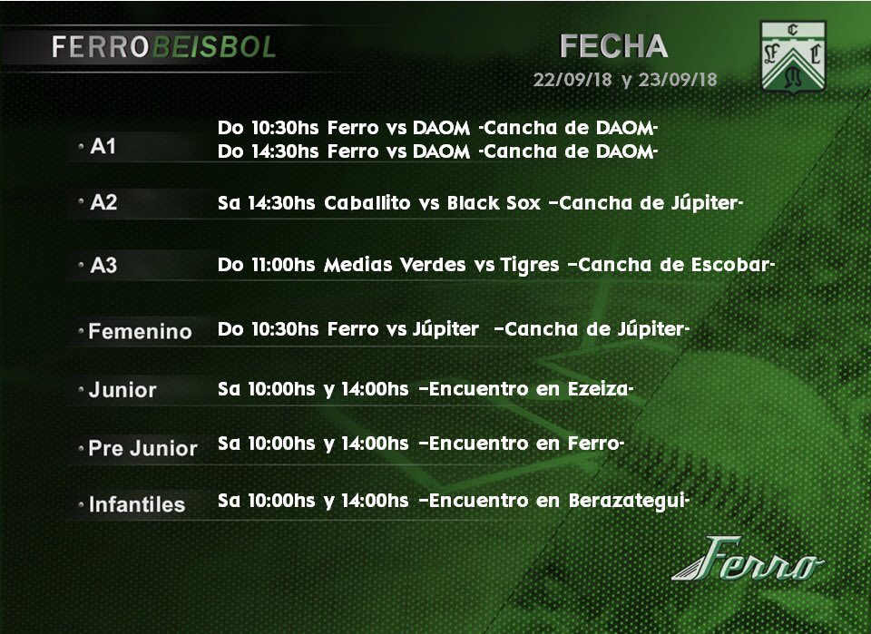 FerroBeisbol's tweet photo. Fecha del fin de semana 💪🏻🇳🇬⚾️ https://t.co/3fNSO7XHDf
