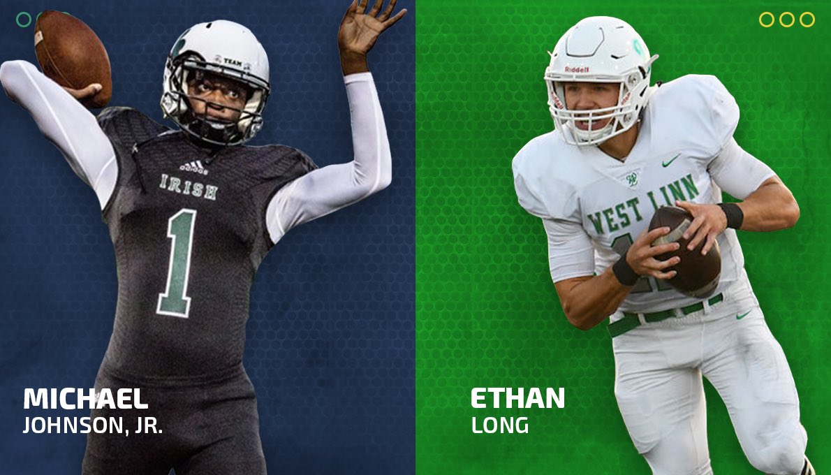 Oregon High School On SI (@sbliveor) on Twitter photo Tie game, going down to the wire. Which QB are you handing the ball to?
RT for <a href="/m_johnsonjr1/">Michael Johnson Jr.</a> of @ILoveMyIrish
Like for <a href="/ethan_long12/">Ethan Long</a> of <a href="/westlinn_fb/">West Linn High School Football</a> Tie game, going down to the wire. Which QB are you handing the ball to?
RT for <a href="/m_johnsonjr1/">Michael Johnson Jr.</a> of @ILoveMyIrish
Like for <a href="/ethan_long12/">Ethan Long</a> of <a href="/westlinn_fb/">West Linn High School Football</a>