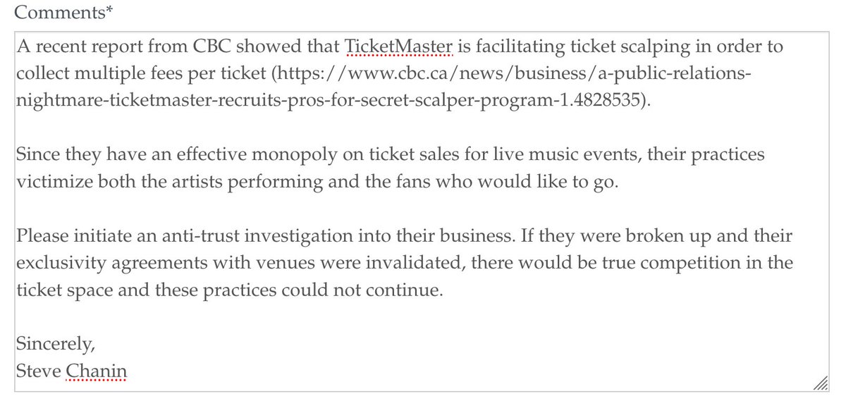 steven_chanin's tweet photo. Here is the letter I just sent to @KamalaHarris @SenFeinstein and @RepAnnaEshoo. If you are upset about ticket scalping facilitated by @Ticketmaster, I'd encourage you to write too. https://t.co/3M5MSybzgC