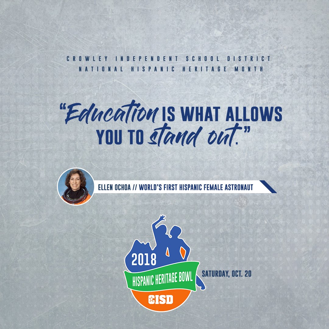 Celebrate #HispanicHeritageMonth from Sept. 15 – Oct. 15 by paying tribute to the generations of Hispanic Americans who have positively influenced and enriched our nation and society. Join us at the CISD Hispanic Heritage Bowl Saturday, Oct. 20. #CISDGameChangers