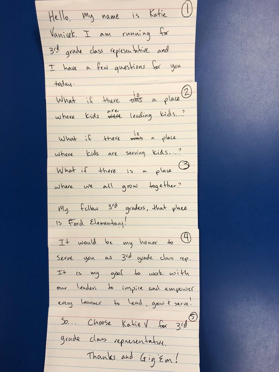 So proud of my student Katie Vanieck!!! She wrote a great speech about what it means to be a leader!#leadgrowserve ⁦@wesvanicek⁩ ⁦@ElementaryFord⁩ ⁦@fredbrent06⁩