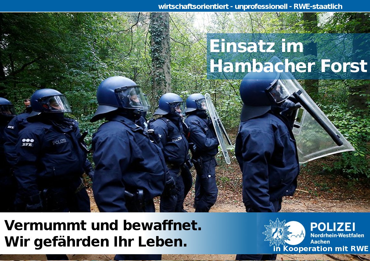ag_rwe's tweet photo. Die Polizei im #HambacherForst - Es kam bei den #Räumungen stets zu unübersichtlichen Stress-Situationen, wodurch immer wieder erhebliche Fehler passieren. "Wir gefährden auch Ihr Leben" trifft es kurz und knapp auf den Punkt. https://t.co/CsYC4gmLU7
