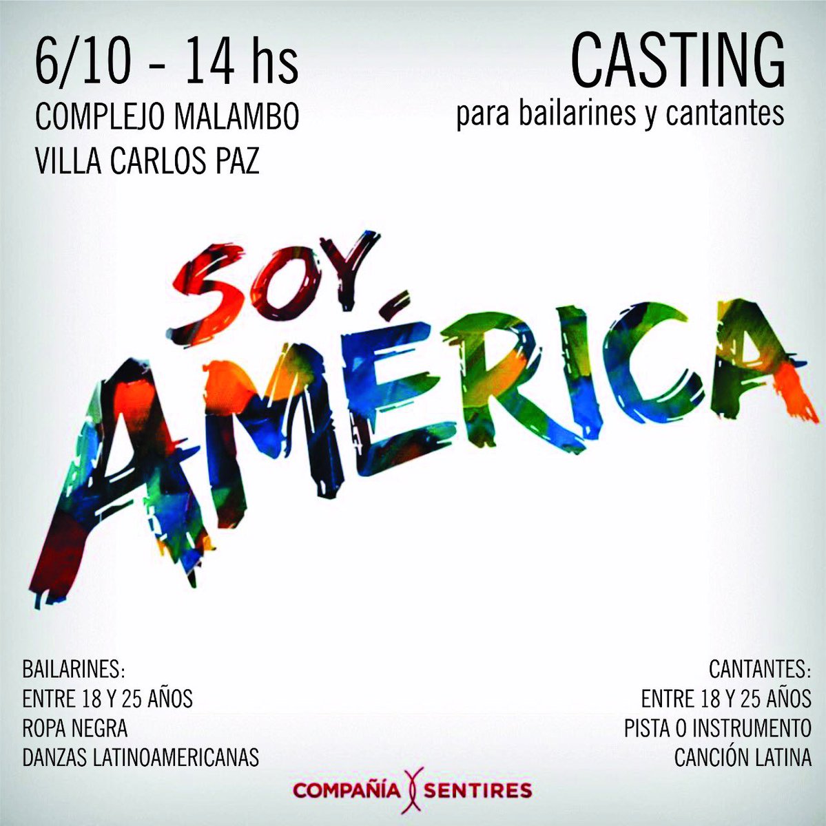 grupoartesok's tweet photo. ATENCIÓN !!!! SÁBADO 6 OCTUBRE,  14 HS EN EL COMPLEJO MALAMBO DE CARLOS PAZ. 
REALIZAREMOS UN CASTING DE BAILARINES Y CANTANTES PARA INTEGRAR NUESTRA NUEVA PRODUCCIÓN EN LA TEMPORADA DE CARLOS PAZ “SOY AMERICA “ LOS ESPERAMOS !!!! https://t.co/CjZo1ZQ2oJ
