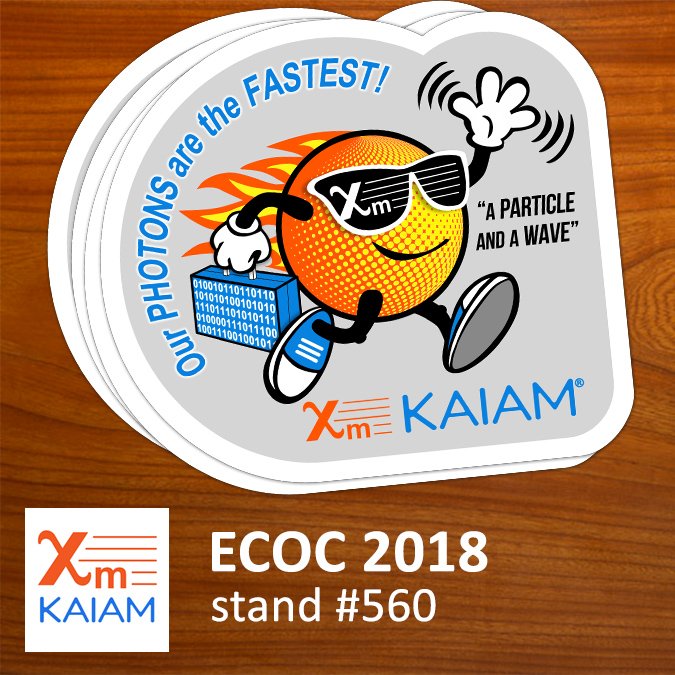 KAIAMcorp's tweet photo. Attending #ECOC2018 in Rome next week? Be sure to visit Kaiam at stand 560 and pick up our new photon mascot sticker. Also, learn about our latest advances in #400G optical transceivers for #DataCenter, and #5G PLC products. See you there! https://t.co/6Yei51zzTf