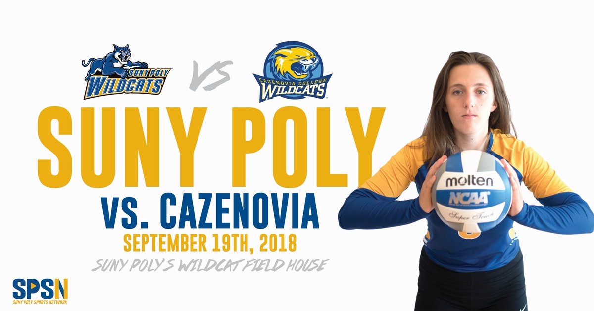 PolyWildcats's tweet photo. It’s #GameDay for @SUNYPolyWVB
The Wildcats take on @CazWildcats in a @NEACSports match!   
#d3vb #CAZvsSPI #NEACwvb #PolyWVB 
🕖- 7:00 PM 
📍- SUNY Poly's Wildcat Field House  
📹 Watch Live on SPSN - https://t.co/RwOtOiP6jT https://t.co/SR1d50UE6j