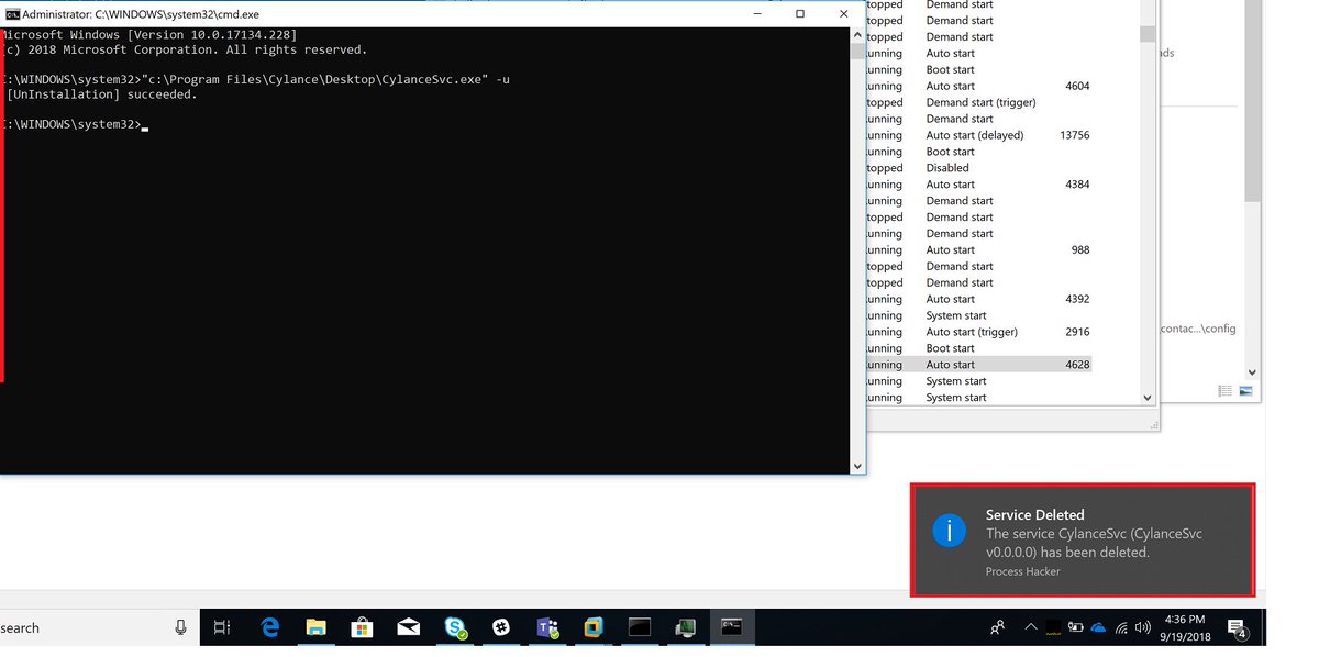 GraphX's tweet photo. Even if @cylanceinc requires an uninstall key to remove it from your system, you can still uninstall the service with local admin and have your way with the system.  "CylanceSVC.exe -u" #pentesting #redteam https://t.co/uPXWZWAodz