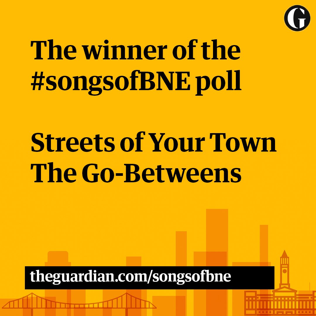 GuardianAus's tweet photo. #BREAKING: After more than 14,000 votes, the winner of the @GuardianAus / @4zzzradio #songsofBNE poll is … Streets of Your Town by The Go-Betweens! https://t.co/ppsojKwMad https://t.co/9RFwhNUTJD
