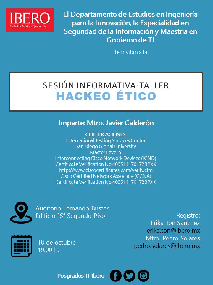 Ibero_TI's tweet photo. ¡NUEVA FECHA!
Te esperamos el próximo 18 de octubre a la sesión informativa. https://t.co/XHPMJ6kViM