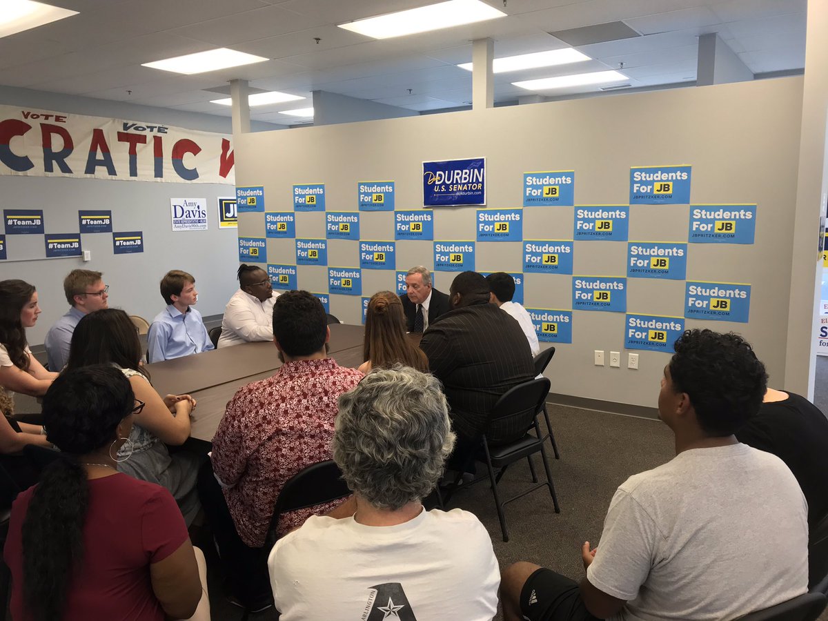 JbNorthern's tweet photo. It was great having @SenatorDurbin at our local #dekalb field office today to discuss GOTV efforts at NIU with the @NIUDems. #teamjb #jbthechange #studentsforJB https://t.co/CGptDGOKLU