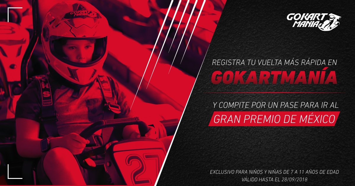 GoKartMania's tweet photo. ¡Tienes hasta el 28 de septiembre para dar tu vuelta más rápida en nuestras pistas! Los 16 niños y niñas con los mejores tiempos competirán por un pase para ser #GridKid en el @mexicogp https://t.co/gyAmQ0qJst