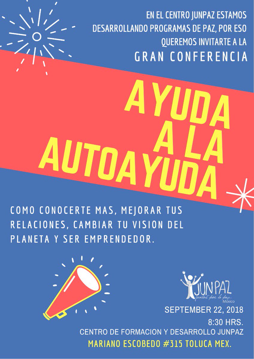junpaz_mx's tweet photo. Conferencia "Ayuda a la Ayuda" 👫🤝 22 de Septiembre ll 08:30 horas Il Toluca, Edomex. 

¡Te esperamos! 😉 https://t.co/lhHRhuKbtj