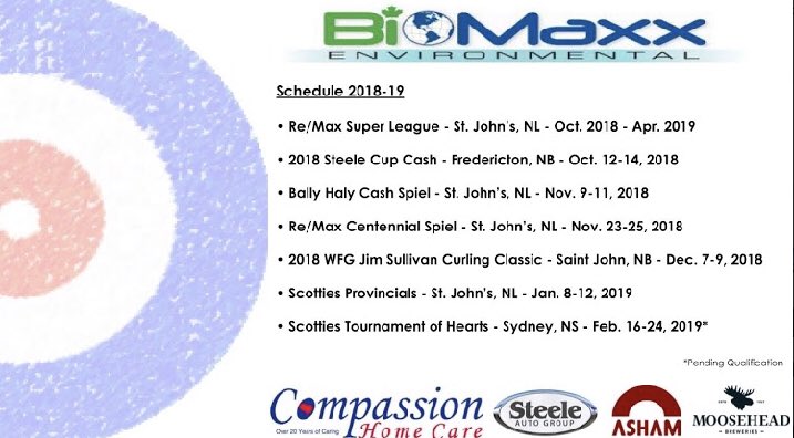 We’re hitting the road this fall and we wouldn’t be able to do it without our wonderful sponsors! #teambiomaxx <a href="/steeleauto/">Steele Auto Group</a> #compassionhomecare <a href="/AshamCurling/">ASHAM</a> <a href="/MooseheadLager/">Moosehead Breweries</a> #curling #curlingnl #curlingnb #teammom
