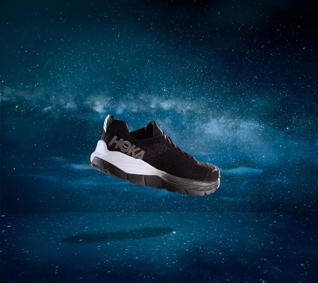 hoka's tweet photo. The award-winning Mach, now with a reflective midsole, logo and tab to help you shine after hours. Know no limits. Fly at Night. #HOKAmach https://t.co/eeGcYTs0rM